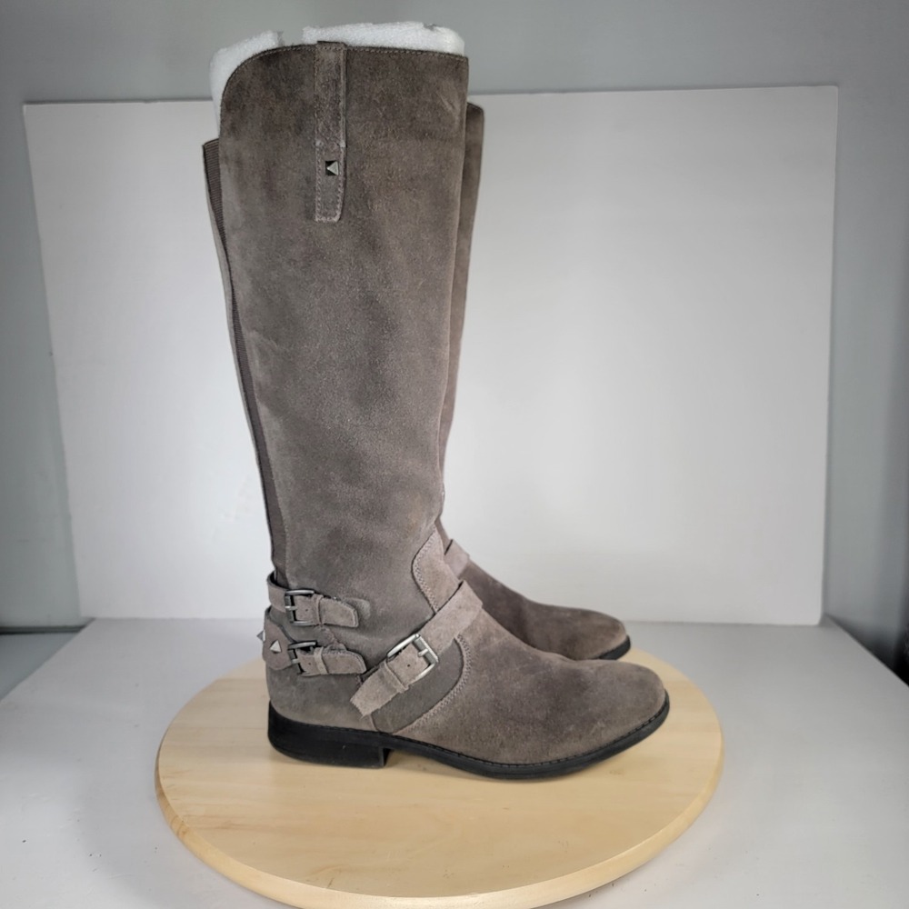 Marc Fisher Tall Boots  Women's Arbor Gray Suede Riding Boots Size 8.5M